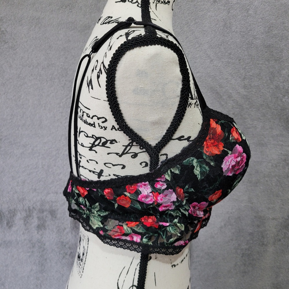 PINK Victoria's Secret Black Floral Lace Bralette with Red & Pink Embroidery - Picture 2 of 13